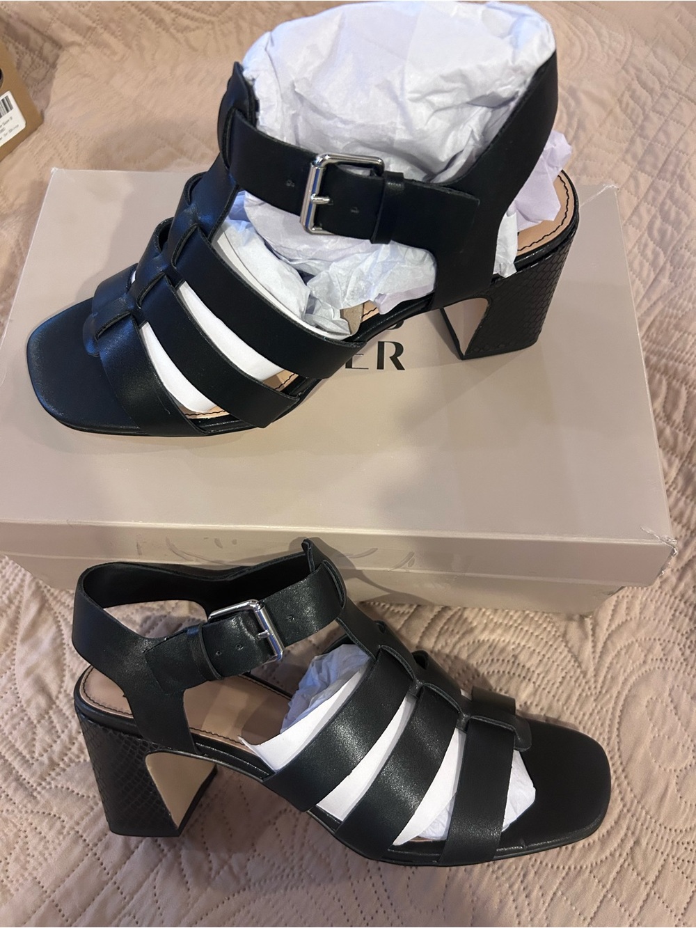 Donald J. Pliner Black Strappy Block Heel Sandals
